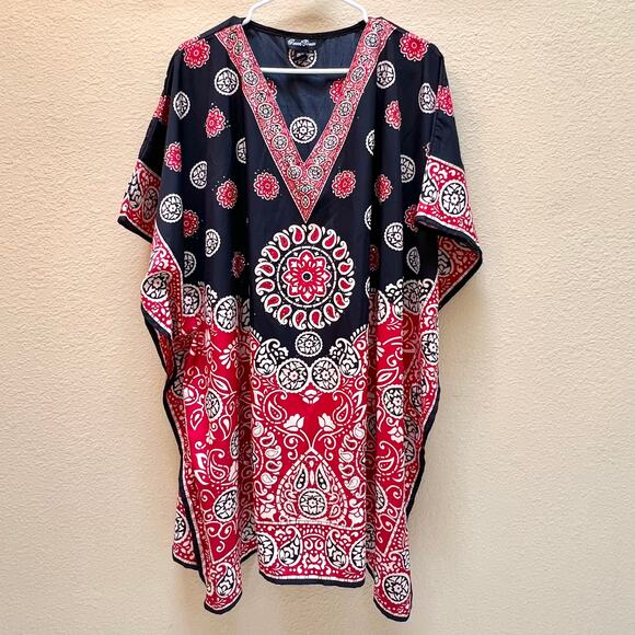 Good Times Short Sleeve Tunic Caftan Dress Cover Up OSFA NWOT - Picture 2 of 8